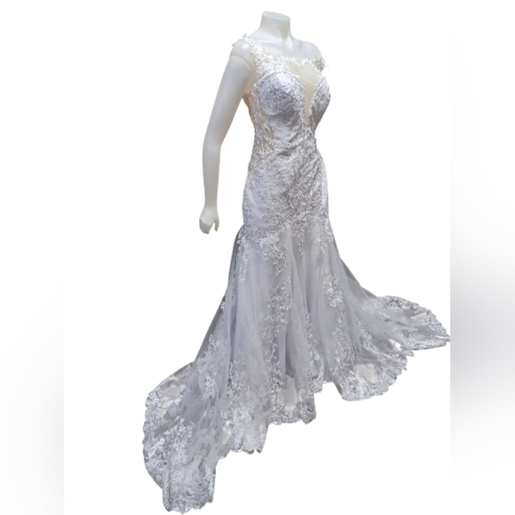 Chong Xiao NWT Mermaid Sweetheart Lined Lacey White Wedding Gown Size XL - Picture 3 of 14
